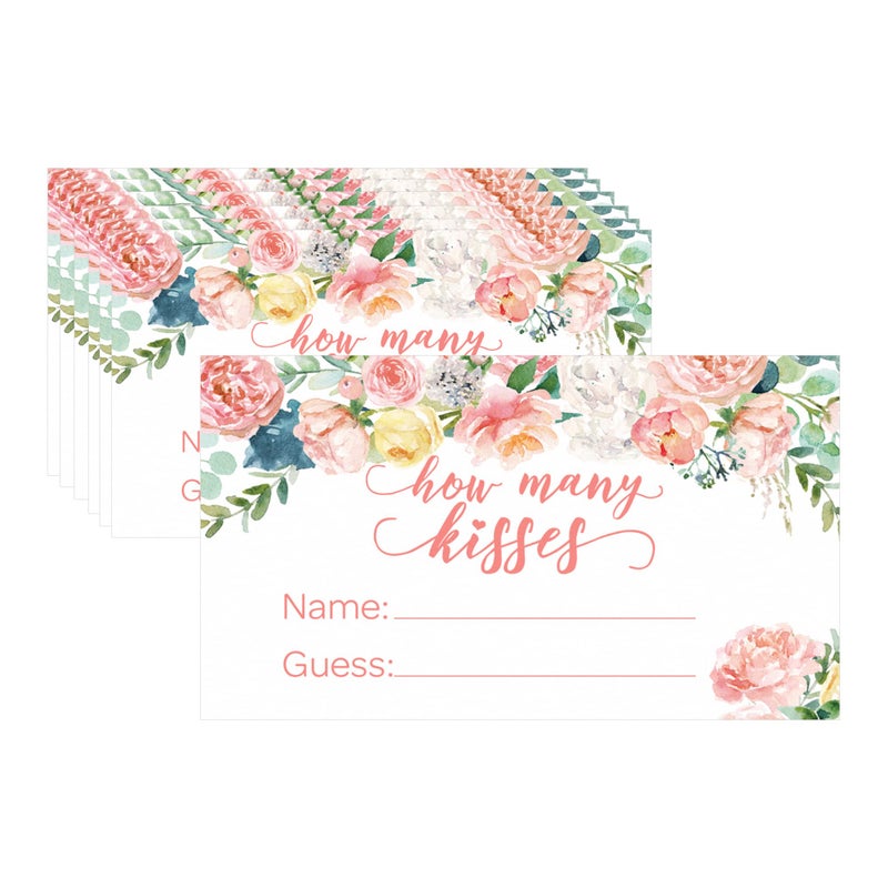 DISTINCTIVS Baby in Bloom Baby Shower How Many Kisses for The Mommy to Be Game, Pink Floral Boho Girl Guess How Many Game (Extra Cards) - Image 1